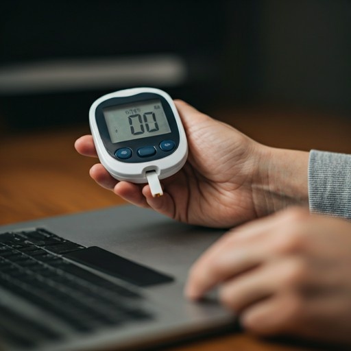 A person using a digital glucose meter to check their blood sugar levels