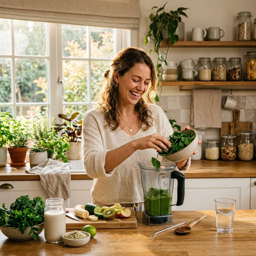 Woman preparing green smoothie